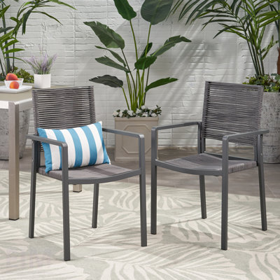 Outdoor Modern Aluminum Dining Chair With Rope Seat, Set Of 2, Durable And Stylish For Patio And Garden