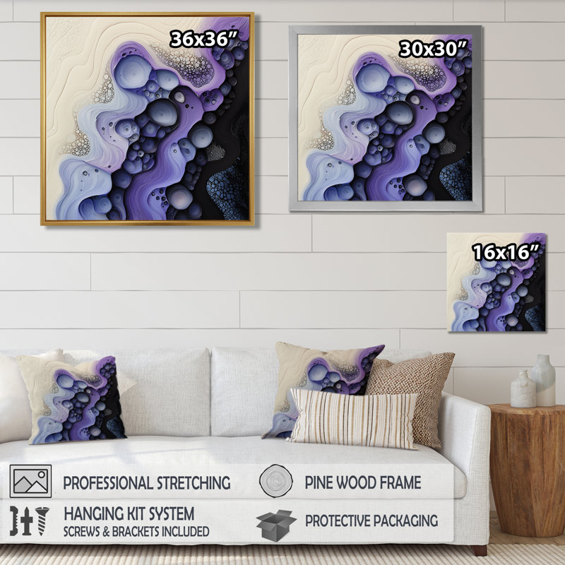 Ommo Rhymic Driauge Of Lavender, Liquide Dreams III - goutte, peinture, art mural, H 30 po x l 30 po, Argent argent