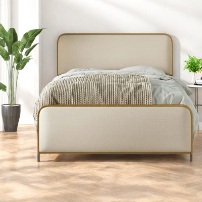 Lits modernes en métal peu encombrants avec rangement, revêtement beige, grand