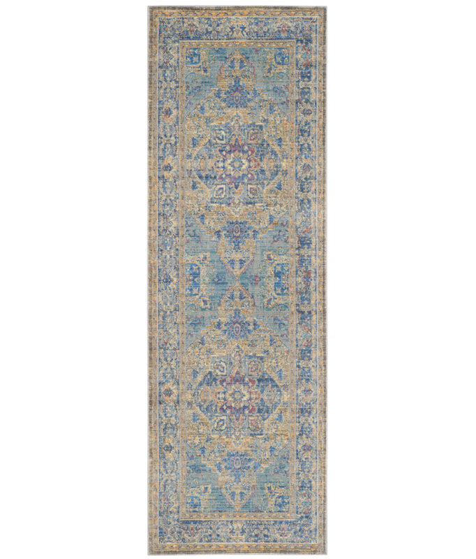 Power Loom Performance Blue/Gray/Beige Rug, Runner 2'6" x 7'9"