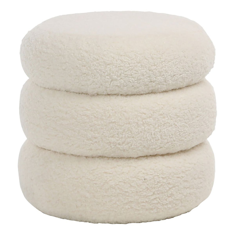 White Faux Sheepskin Round Upholstered Pouf