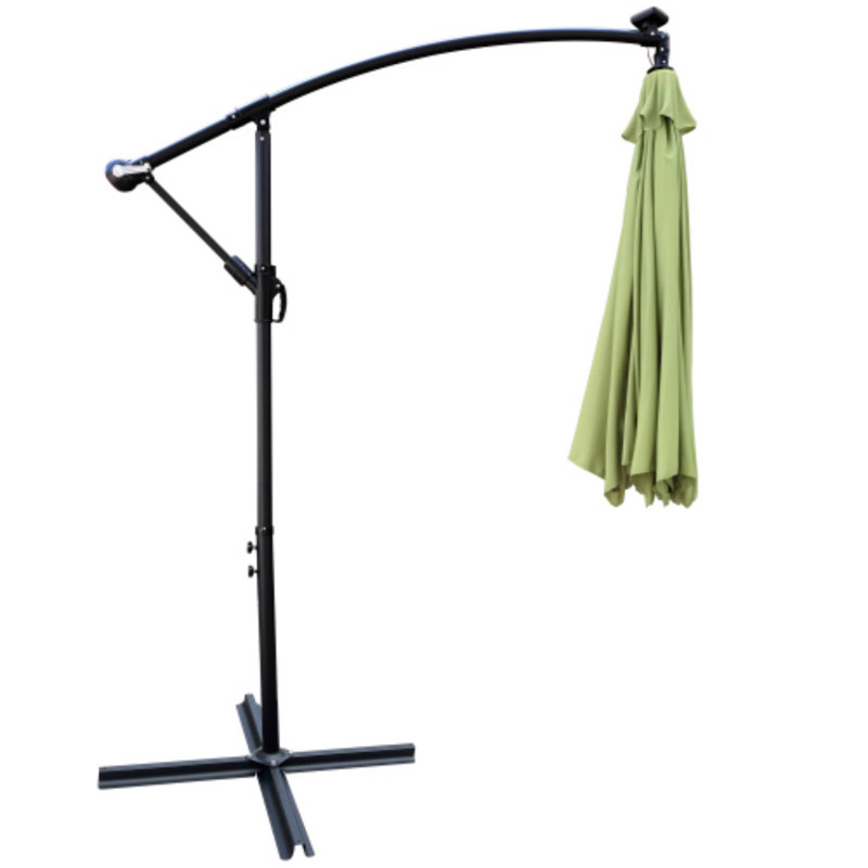 Parasol d'extérieur à DEL de 10 pi avec 8 lumières à DEL imperméables avec manivelle et traverse de jardin, Vert
