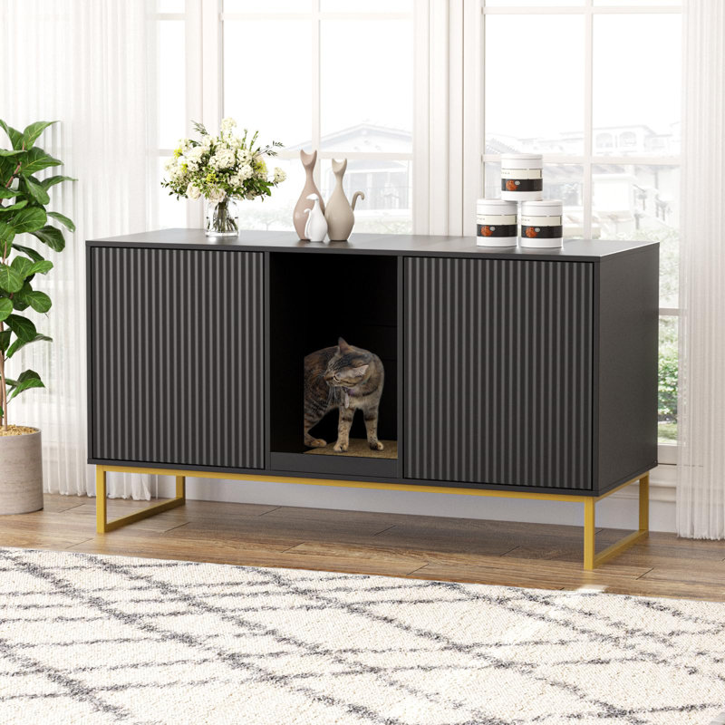 Enceinte de litière pour 2 chats, Noir et or
