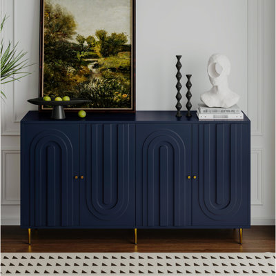 Buffet moderne en bois laqué bleu, 4 tablettes réglables avec finition laquée. Pour l'entrée, la salle à manger. Tablettes, fabrication stable