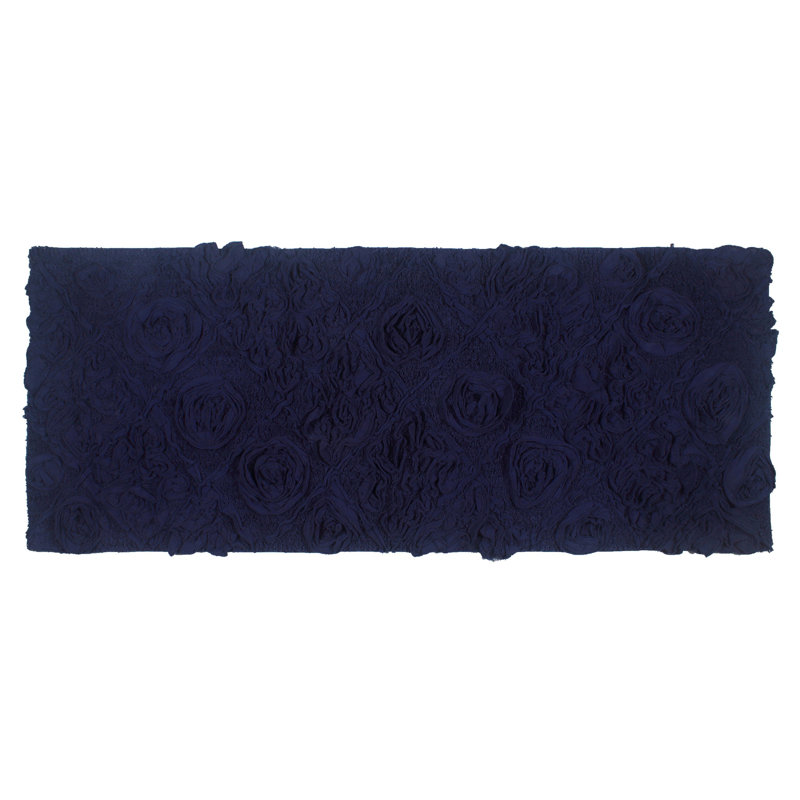 Schoenberger Floral Design Cotton Bath Rug, 54" L x 21" W, Navy