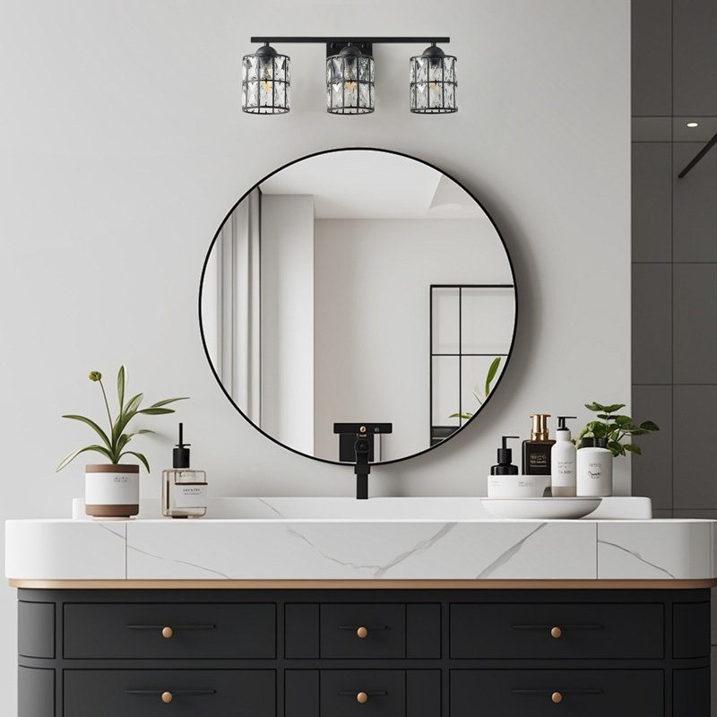 3-lamp matte black adjustable iron crystal Vanity Light