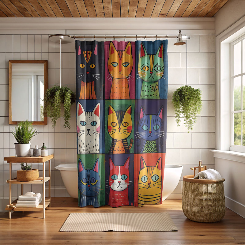 Toile de chat - Rideau de douche standard 1 pièce, H 74 po x l 71 po