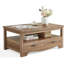 Table basse avec rangement, table de salon en bois avec tablettes ouvertes