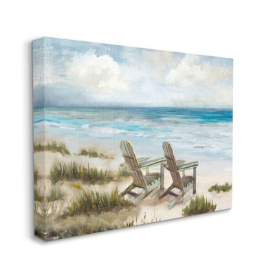 Chairs at Shore Line Nautical Landscape by Carson Lyons Painting -  Stupell Industries, ab-619_cn_30x40