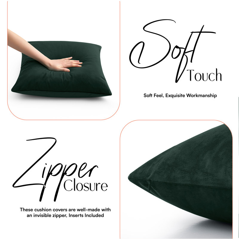 Plain Velvet Cushion Cover-(Pack of 4), Dark Green