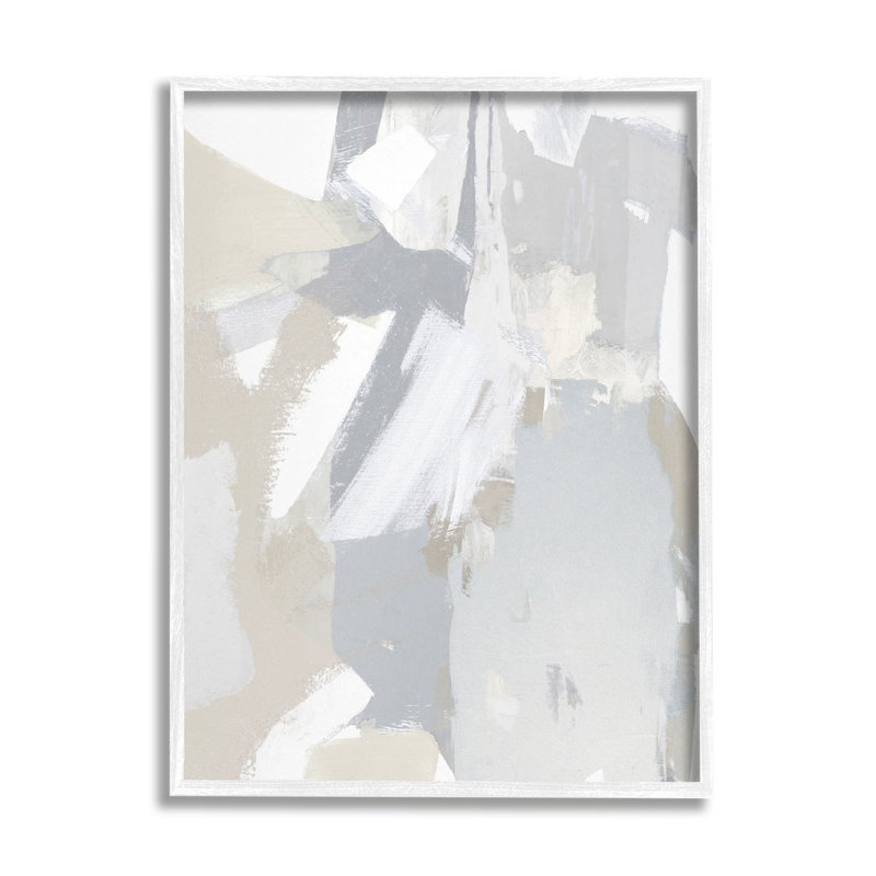 Collage abstrait gris encadré sur bois, Estampe numérique encadrée blanc bord de mer, H 14 po x l 11 po x P 1,5 po
