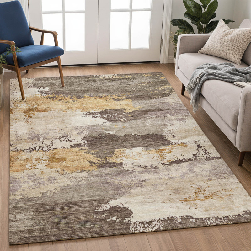 Tapis abstrait lavable à la machine de qualité supérieure Mayfield AMF2372, Chocolat, 3 pi x 5 pi
