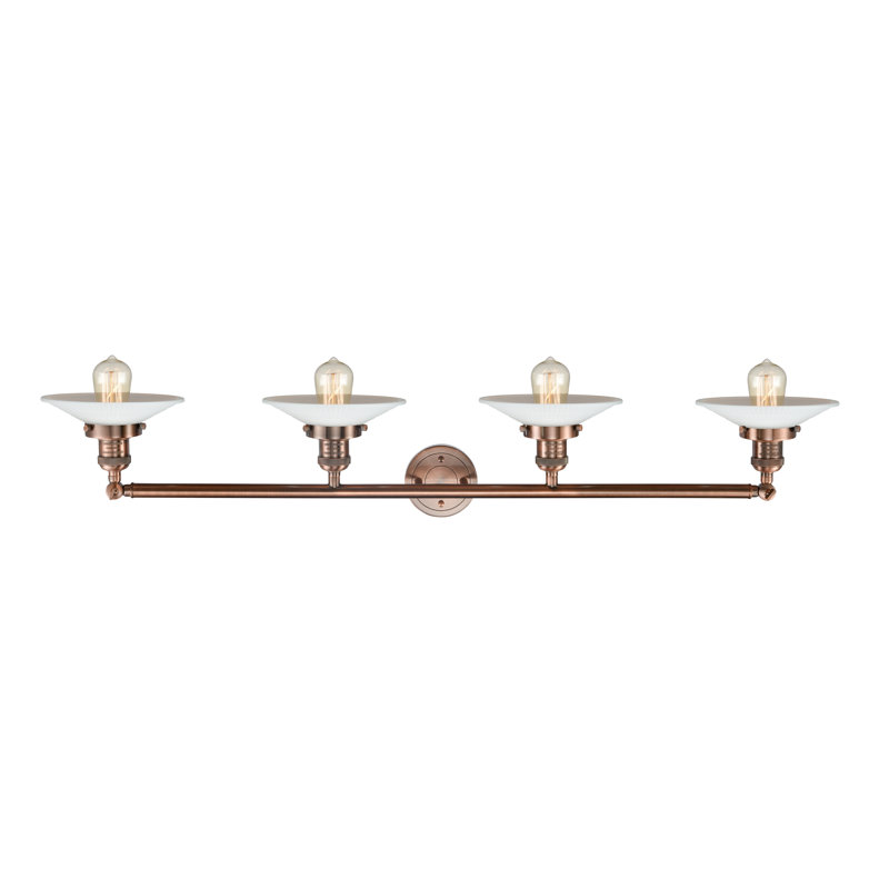 Reyhani 4 - Light Dimmable Vanity Light, Antique Copper, Matte White Halophane, 6 Watt Vinage LED Bulb