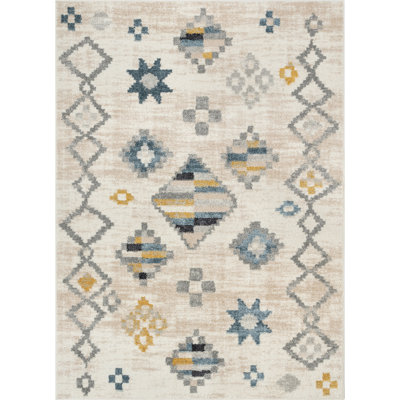 Well Woven Malfi Duchess Moroccan Diamond Pattern Beige Blue Rug