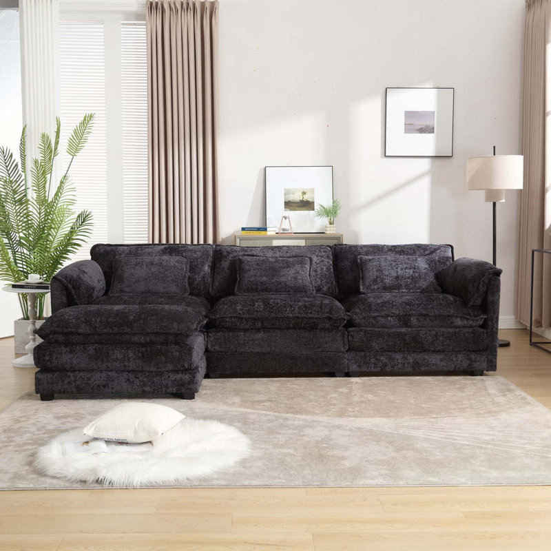 112 Inch Oversized Sectional Sofa Cloud Couch, Modern Chenille L Shaped Modular Sleeper with Moveable Ottoman & Memory Foam