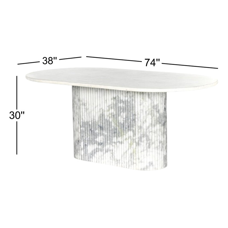 Oranda Oval Marble Dining Table, Polished White Marble/White Scalloped Marble