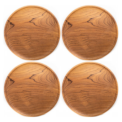 Round Teak Wood Plate - Jumbo (Set Of 4)