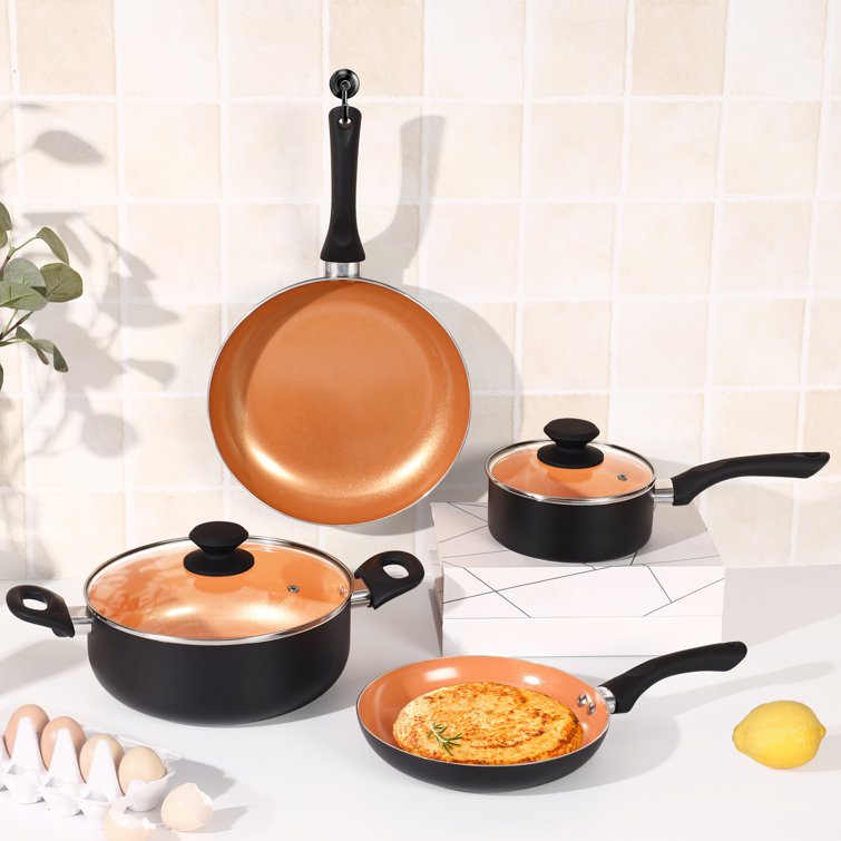 Orange Cookware Set Pots Pans Set Nonstick Aluminium 6 Piece 