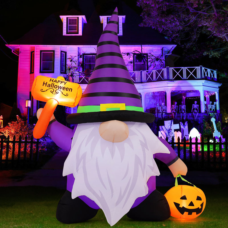 Gnome gonflable d'Halloween à DEL de 6,7 pi avec enseigne «Happy Halloween» et lanterne citrouille