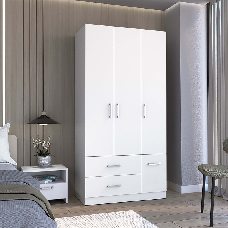 Armoire-penderie 71 po avec 2 tiroirs, Blanc