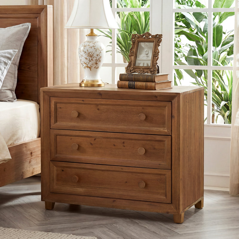 31.5” Solid Wood Nightstand with Drawers, Mid-Century Modern Bedside Cabinet End Side Table for Bedroom, Living Room