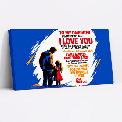 Father And Daughter Silhouette With Inspirational Quote On Canvas Wall Art