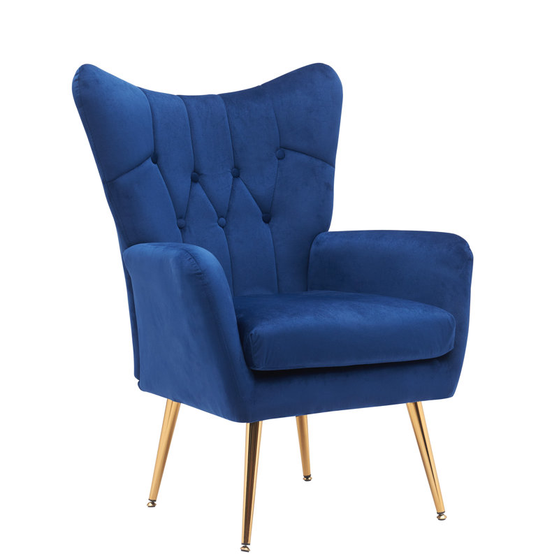 Agne Velvet Wingback Chair, Blue Velvet