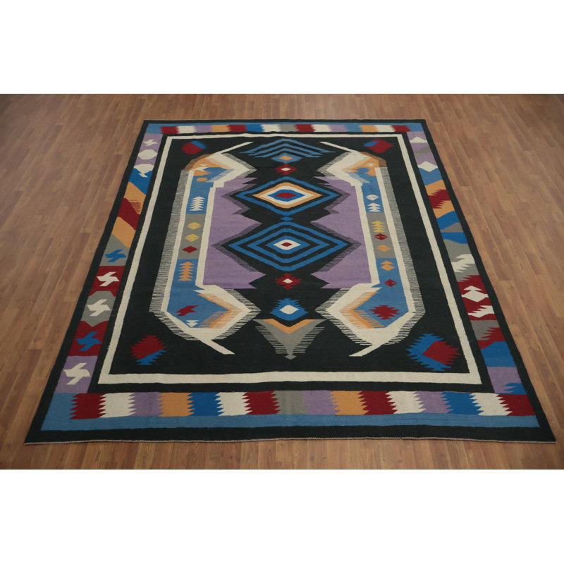 Tapis vibrant de style sud-ouest kilim 8 x 10 avec motifs frappants