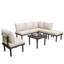 6 Piece Garden Lounge Set, Galvanized Iron Frame With Adjustable Feet, Smooth Glass Table Top, Rope Woven Design & Olefin Fabric Cushions-231891369