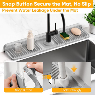 Tapis de robinet pliant 24 po pour garde-boue d'évier de cuisine [égouttement rapide à 7 ° de pente] [Snap Lock Fit] Tapis de robinet pour évier de cuisine