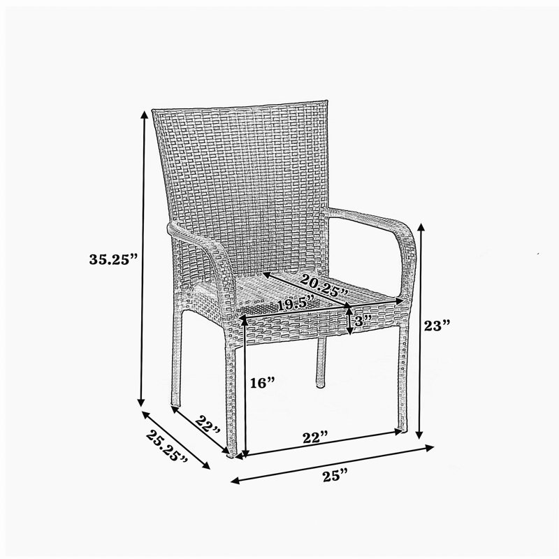 Chaise empilable en osier PE Littleton 2 pièces (1 boîte), Gris