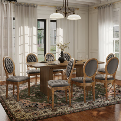 Mid-century Wood Rectangular Pedestal Dining Set with French Dininig Chair