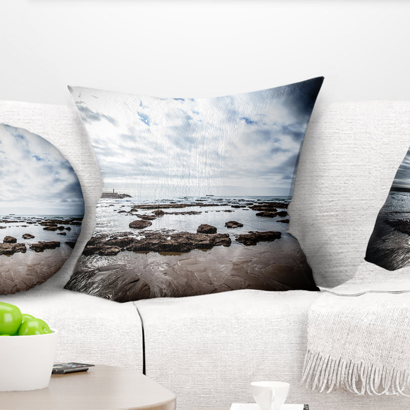 Coussin de mer atlantique spectaculaire à basse mer mer shore, 18 po x 18 po, Coussin décoratif