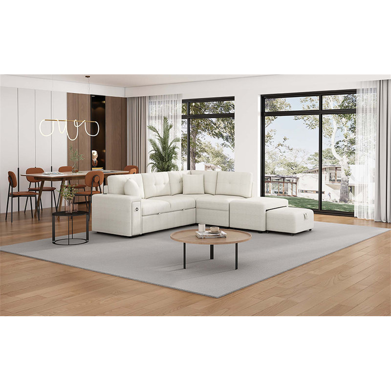 Square Arms Sofa, Beige Chenille