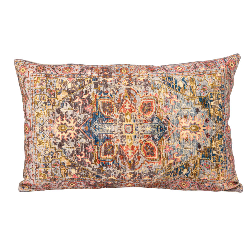 Multicolor Cotton Printed Lumbar Pillow with Chambray Back