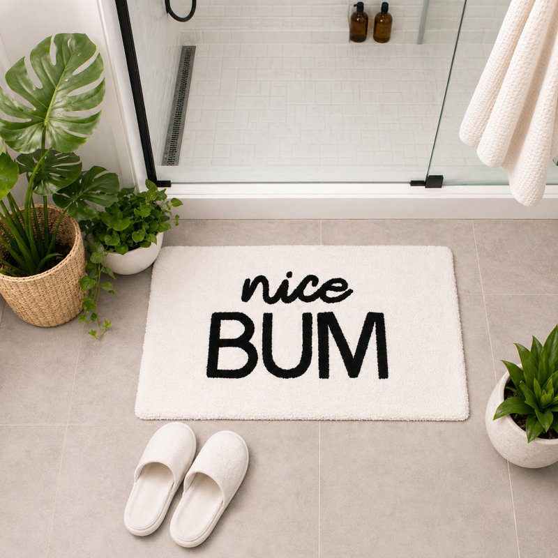 Kaitryn Nice Bum Slogan Bath Mat, White