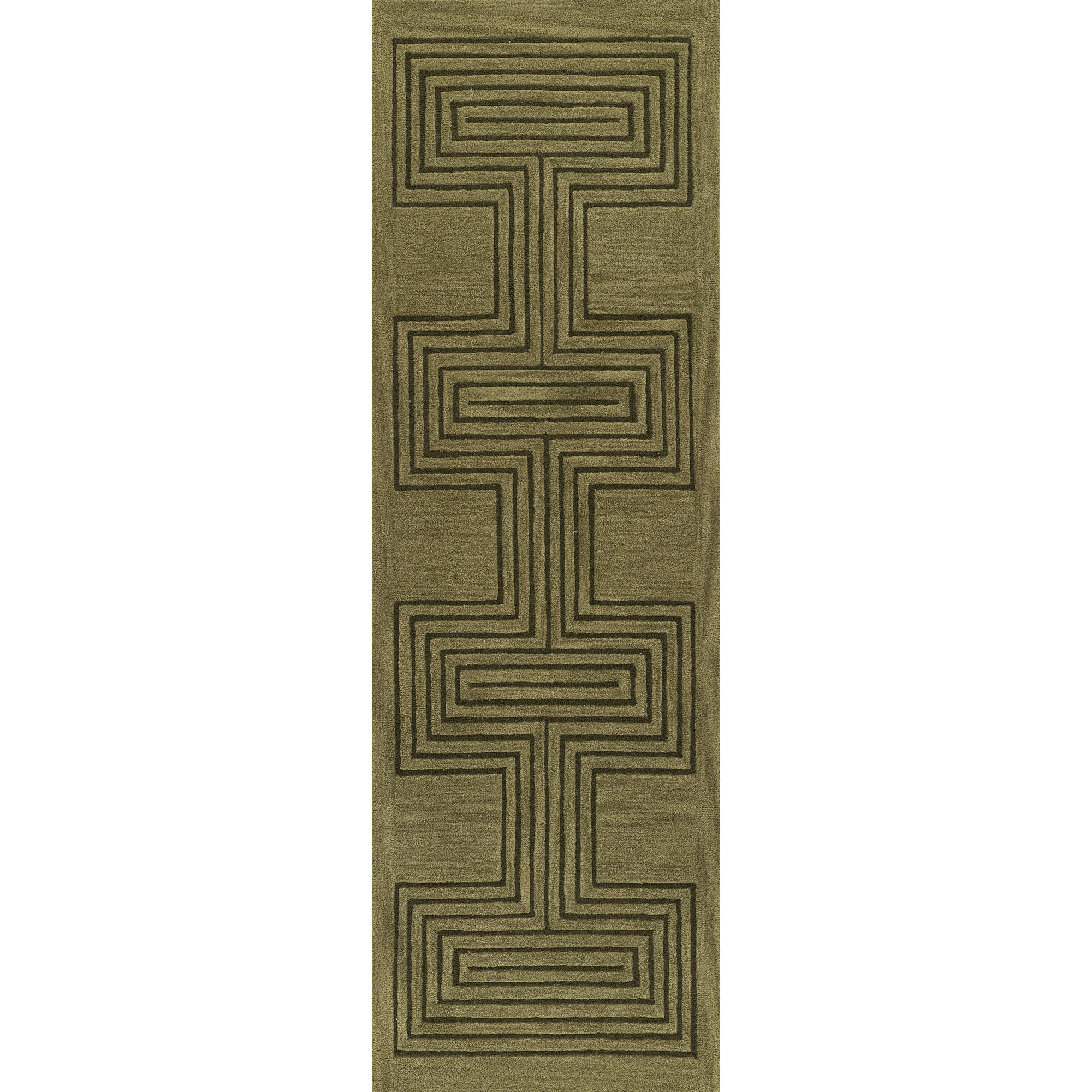 Orlie Hand Tufted Wool Brown Rug, Green, Runner 2'6" x 8'