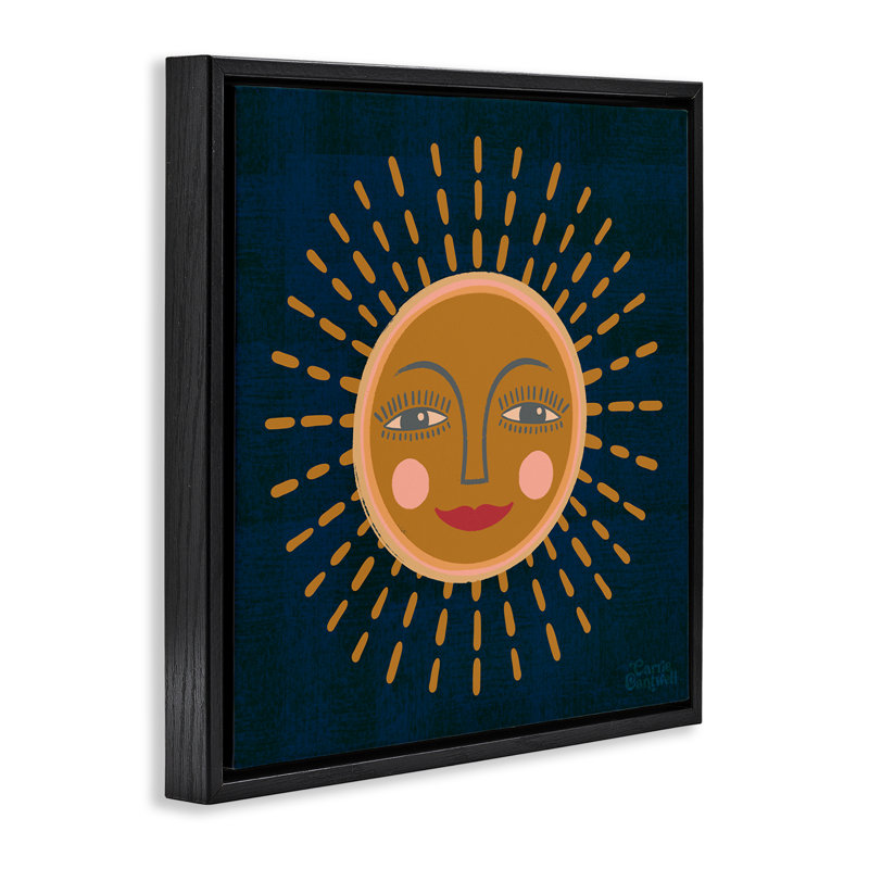 «Boho Smile Sun» par Carrie Cantwell, Cadre flottant noir de jais, H 18 po x l 18 po