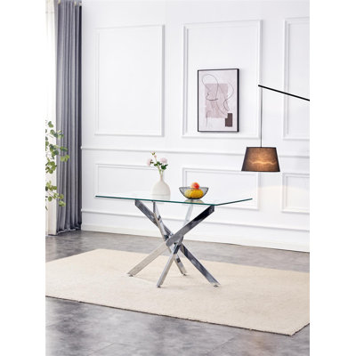 Darene Glass Top Metal Base Dining Table