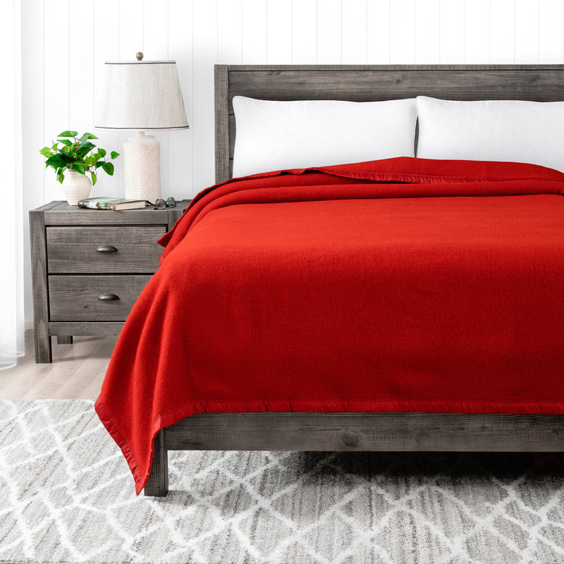 Couverture 100% laine vierge Lyon, Simple, Rouge