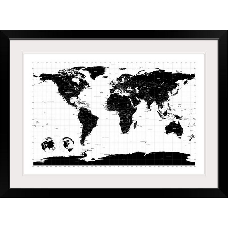 Francy «World Map» par Bellen, impression, H 20 po x l 26 po x P 1 po, Cadre noir