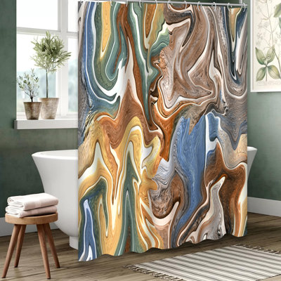 Brown Ink Marble Abstract Art Shower Curtain with 12 Hooks