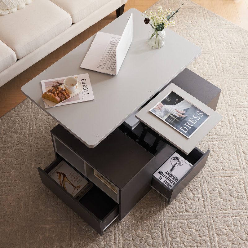 Assal Lift Top Frame Coffee Table with Storage, Black, Black