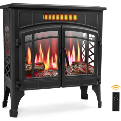 Poêle à cheminée électrique sur pied avec effet flamme 3D réaliste, chaleur réglable, protection contre la surchauffe, noir rétro