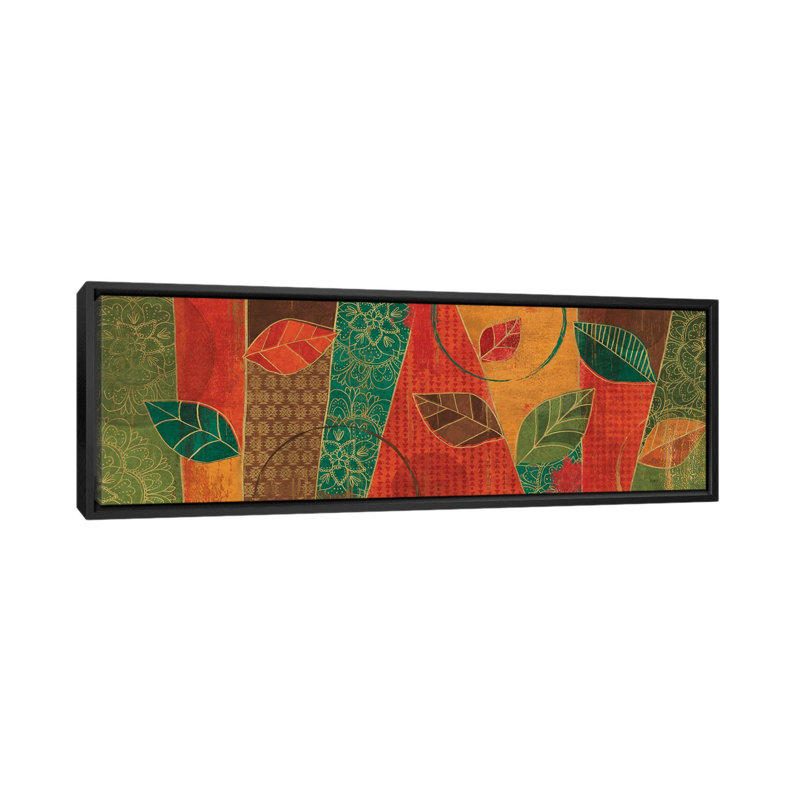 « bohémien leaves iv », reproduction d’impression sur toile, H 12 po x l 36 po x P 1,5 po, Toile avec cadre noir