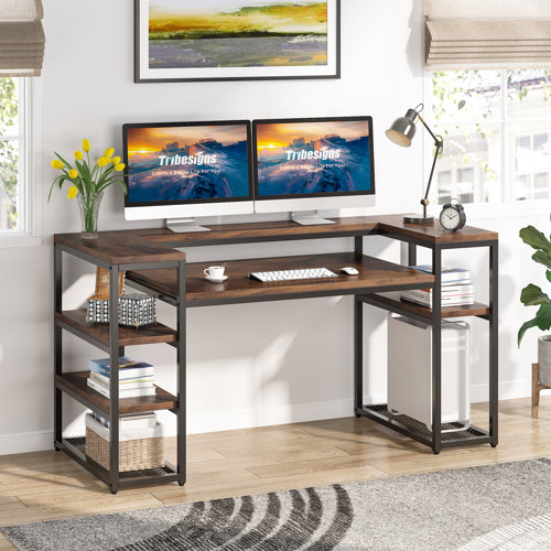 17 Stories Computer Desk With Storage Shelves & Reviews 