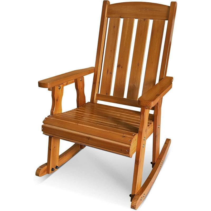 Chaise berçante en bois avec inclinaison confortable du dossier, dossier haut et siège profilé profond, Cèdre
