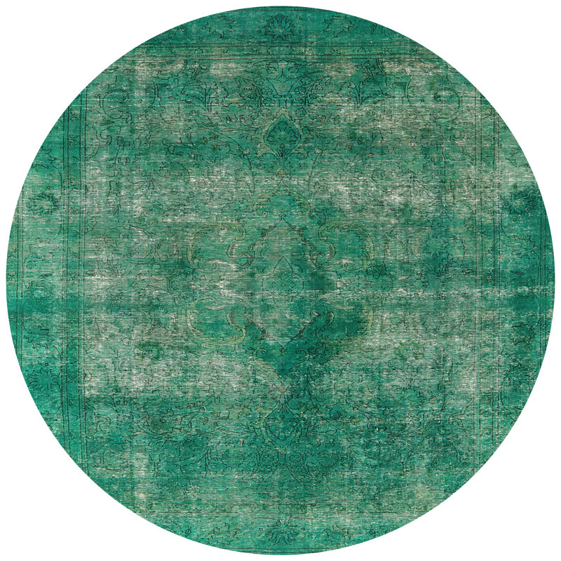 Tapis vert de style oriental, Rond 5 pi