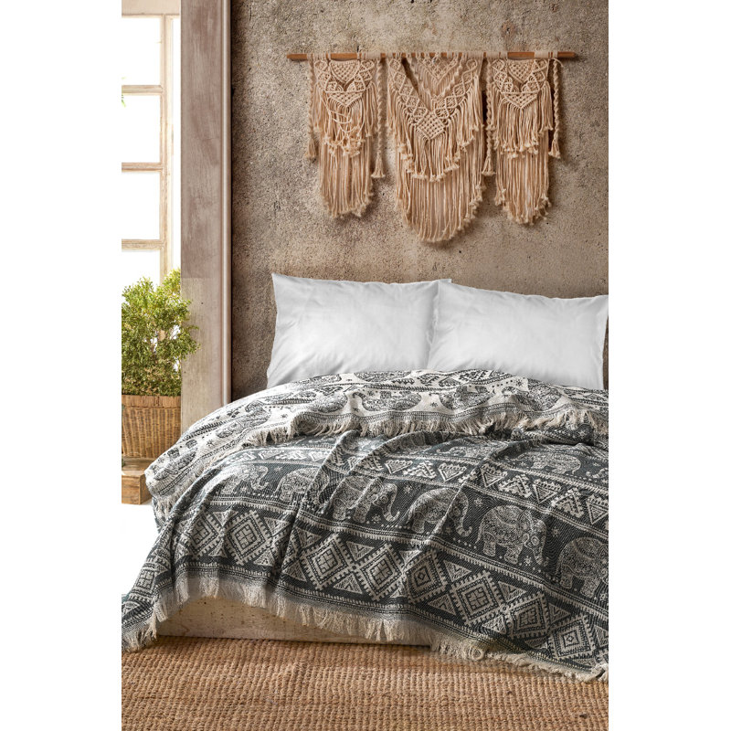 Premium Double Pique Bedspread, Anthracite, 86.6 x 94.5 inches | 100% Cotton, 10.9 oz/sq yd | Machine Washable at 86°F, Easy Ironing | Luxurious Softness & Durability for Cozy Bedrooms