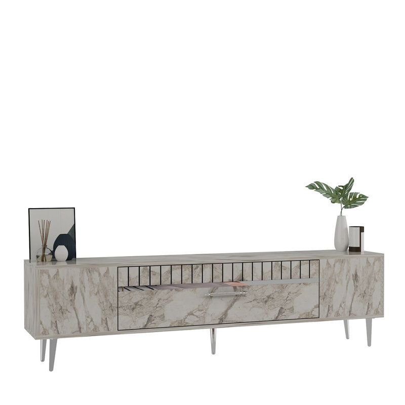 Olivia Unfinished TV Stand, Vintage White/Silver, 150cm